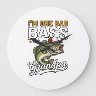 One Bad Bass Grandpa Fishing Vintage Vector Design Large Clock