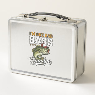 One Bad Bass Grandpa Fishing Vintage Vector Design Metal Lunch Box