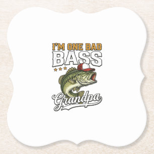 One Bad Bass Grandpa Fishing Vintage Vector Design Paper Coaster