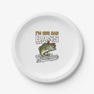 One Bad Bass Grandpa Fishing Vintage Vector Design Paper Plate