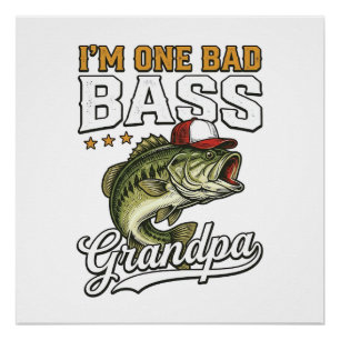 One Bad Bass Grandpa Fishing Vintage Vector Design Poster