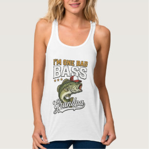 One Bad Bass Grandpa Fishing Vintage Vector Design Singlet