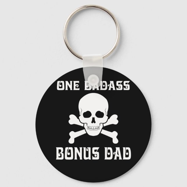 One Badass Bonus Step Dad Birthday Key Ring (Front)