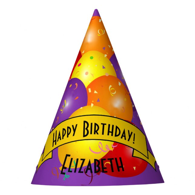 One Balloon Colourful Bundle and Confetti Birthday Party Hat (Front)