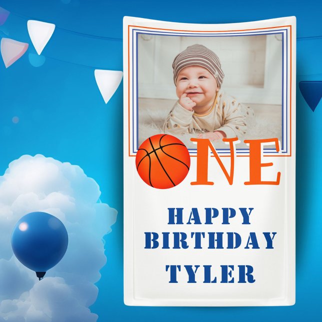 ONE Basketball Ball Kids Photo 1st Birthday Banner (Creator Uploaded)