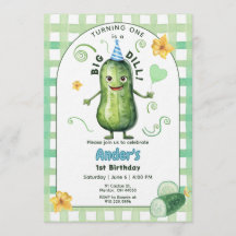 One Big Dill Pickle First Birthday Blue Invitation