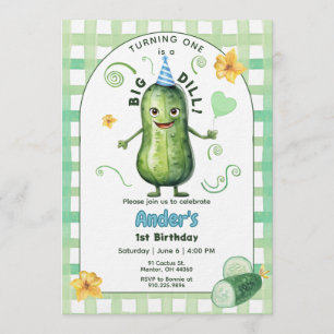 One Big Dill Pickle First Birthday Blue Invitation
