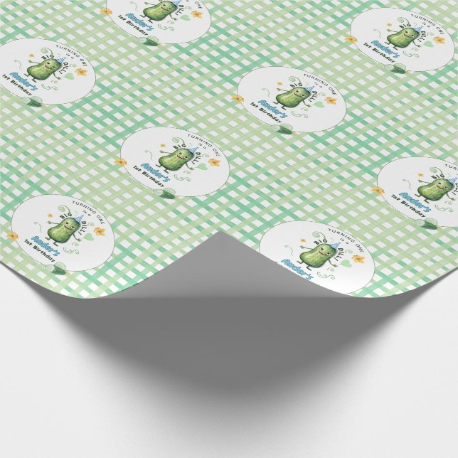 One Big Dill Pickle First Birthday Blue Wrapping Paper (Corner)