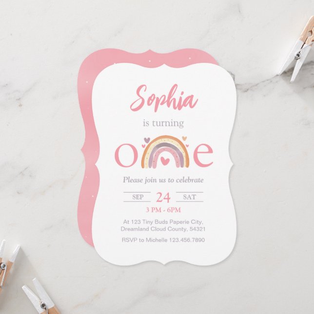 One Birthday Boho Rainbow Themed Invitation (Front/Back In Situ)