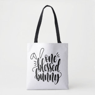 One Blessed Bunny Easter Calligraphy Tote Bag