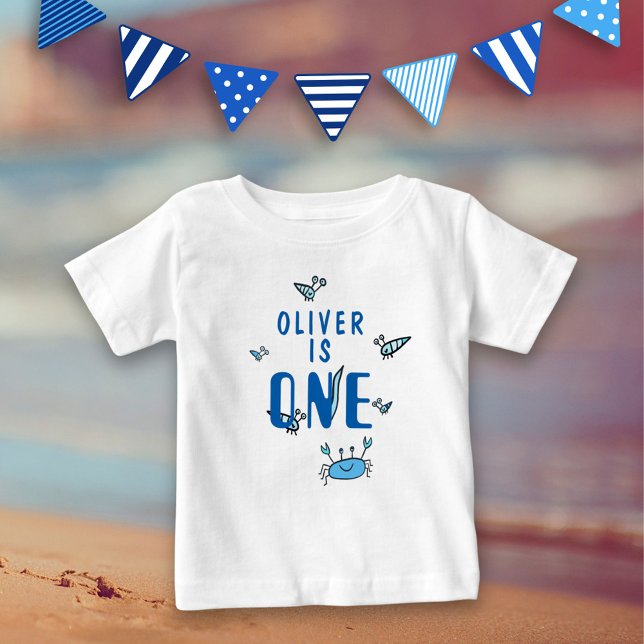 One Blue Crab Sea Animals 1st Birthday Baby T-Shirt (Creator Uploaded)