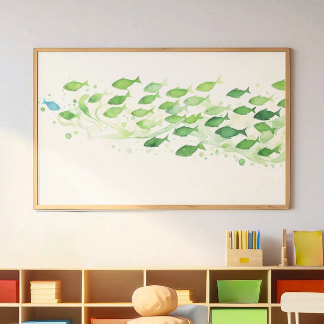 One Blue Fish Watercolor Green  Poster (Creator Uploaded)