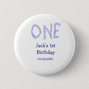 One blue glitter boy modern 1st birthday 6 cm round badge