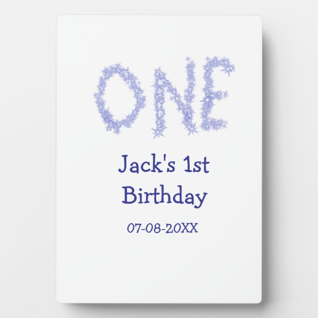 One blue glitter boy modern 1st birthday  plaque (Front)