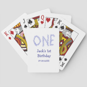 One blue glitter boy modern 1st birthday playing cards