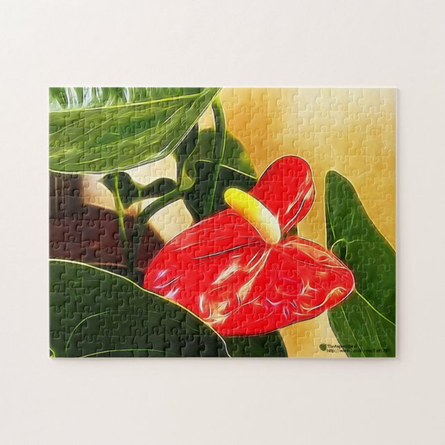 One Bold Red Anthurium Flower Close-Up Photograph Jigsaw Puzzle (Horizontal)