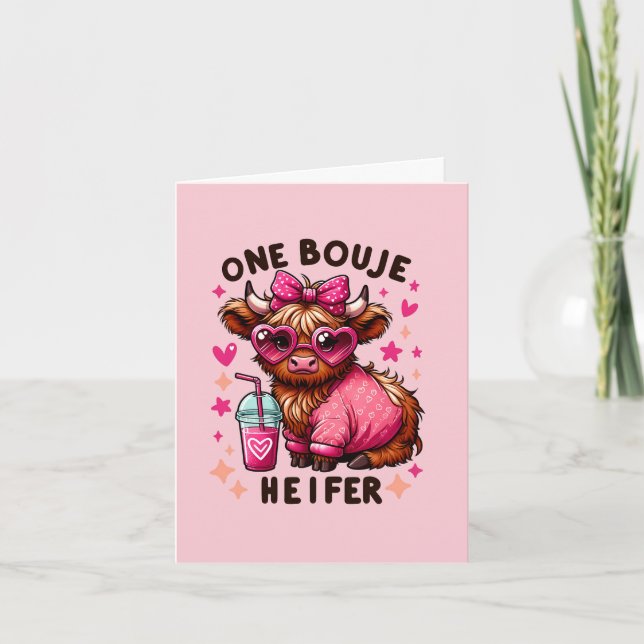 One Bouje Heifer - Cute Valentine's Day Heifer Cow Holiday Card (Front)
