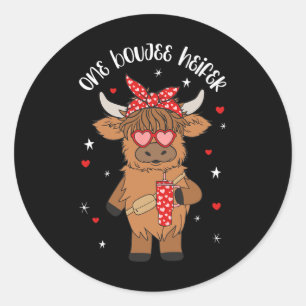 One Boujee Heifer Cow Tumbler Happy Valentines Day Classic Round Sticker