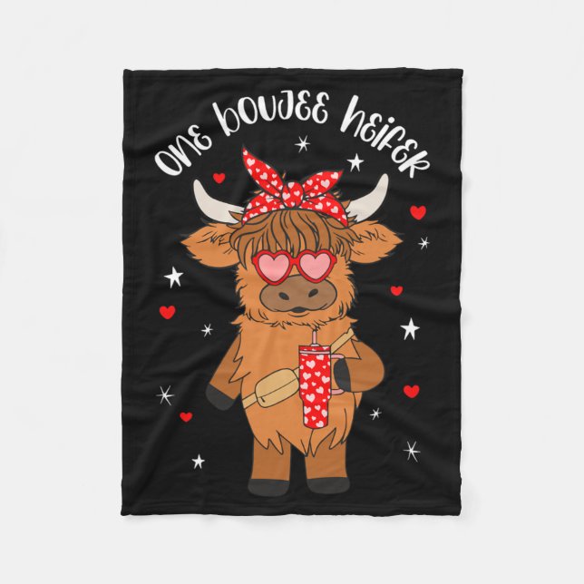 One Boujee Heifer Cow Tumbler Happy Valentines Day Fleece Blanket (Front)