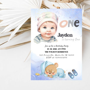ONE Boy 1st Birthday Party-Minimal First Birthday Invitation