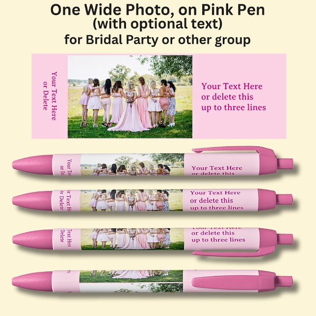 One Bridal Party Photo with optional text on Pink Blue Ink Pen (Creator Uploaded)