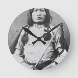 One Bull Warrior, 1882 (b/w photo) Round Clock