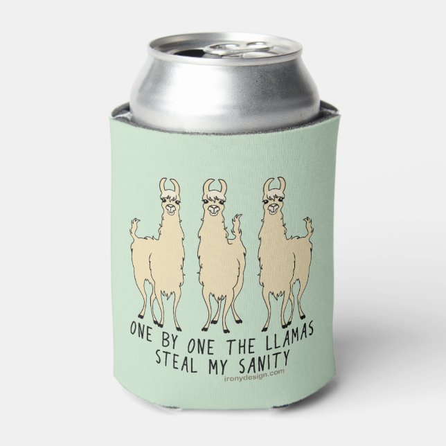 One by One the Llamas Steal my Sanity Funny Can Cooler (Can Front)