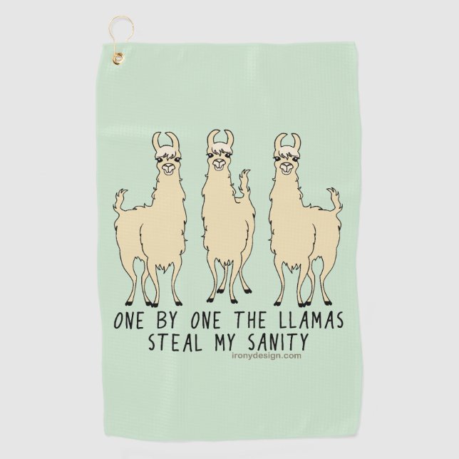 One by One the Llamas Steal my Sanity Funny Golf Towel (Front)