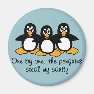 One by One The Penguins Funny Saying Design Blue Magnet