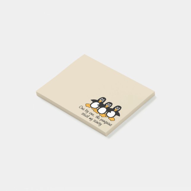 One by One The Penguins Funny Saying Design Brown Post-it Notes (Angled)