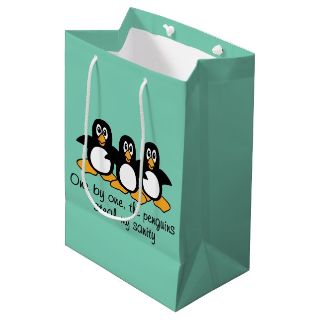 One by One The Penguins Funny Saying Design Medium Gift Bag (Front Angled)