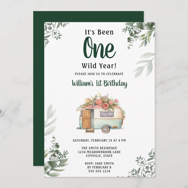 One Camper 1st Birthday Camping Invitation (Front/Back)