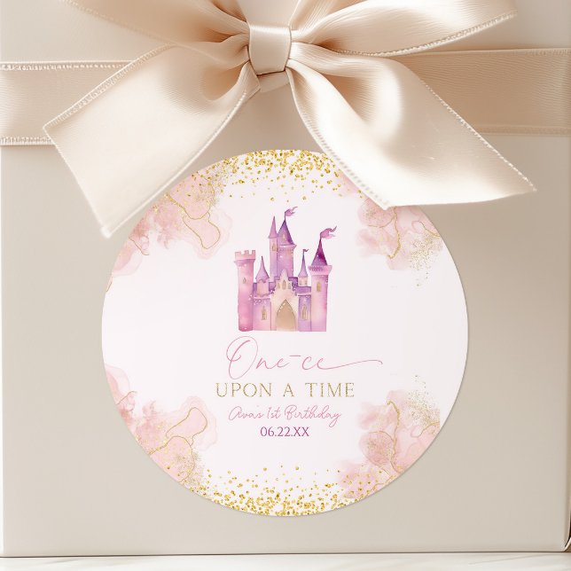 One-ce Upon A Time Princess 1st Birthday Party Classic Round Sticker (Creator Uploaded)