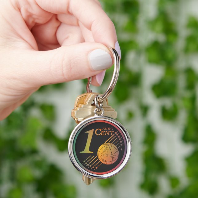 One cent Euro coin  Key Ring (Hand)