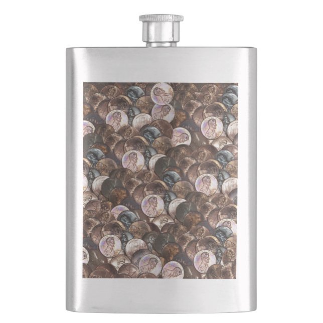 One Cent Penny Spread Background Hip Flask (Front)