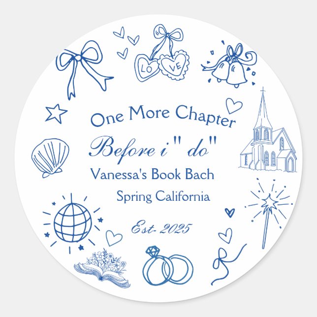 One  Chapter Before the Chapel Book Bachelorette  Classic Round Sticker (Front)