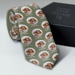 One Circle Photo with text - grey green Tie<br><div class="desc">Add one picture to this photo collage pattern. The background is a neutral grey green with the photo in a polka dot pattern. You can use this a s a Father's Day gift or a gift for grandpa with a pic of the grandkids. For best results, crop your photo into...</div>