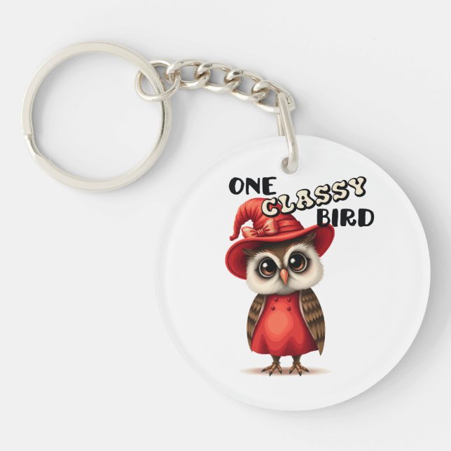 One classy bird, owl lover gift key ring (Front)