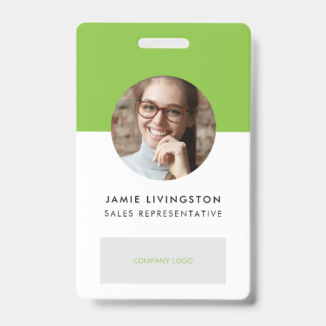 One-Colour Modern Professional Logo Photo ID Badge (Front)