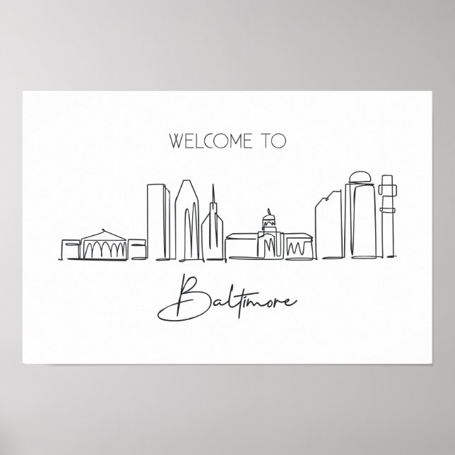 One Continuous Line Drawing Of Baltimore Skyline  Poster (Front)
