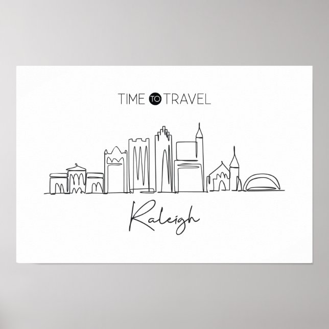 One Continuous Line Drawing Of Raleigh Skyline  Poster (Front)