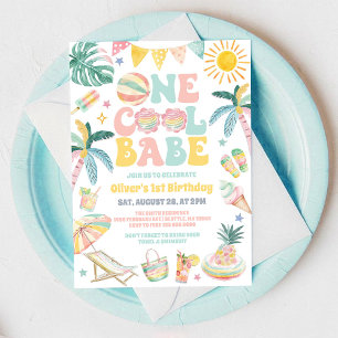 One Cool Babe Beach Party Summer 1st Birthday  Invitation