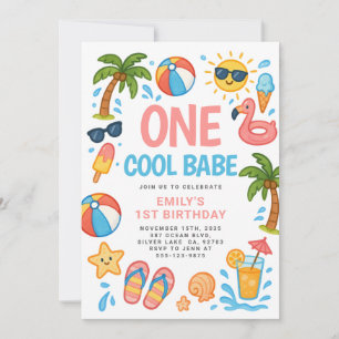 One Cool Babe Tropical 1st Birthday Party Invitation