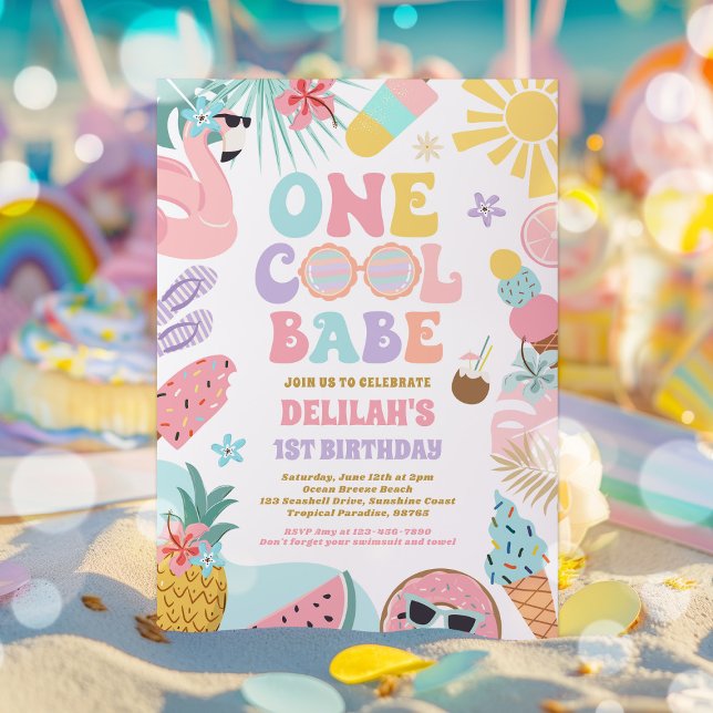 One Cool Babe Tropical Summer 1st Birthday Party Invitation (Creator Uploaded)