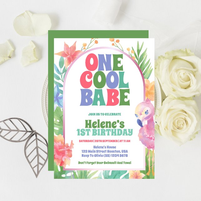 One Cool Babe Tropical Summer 1st Birthday Party  Invitation (Creator Uploaded)