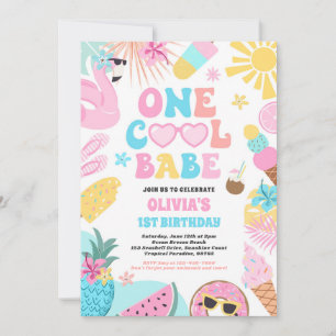 One Cool Babe Tropical Summer 1st Birthday Party Invitation
