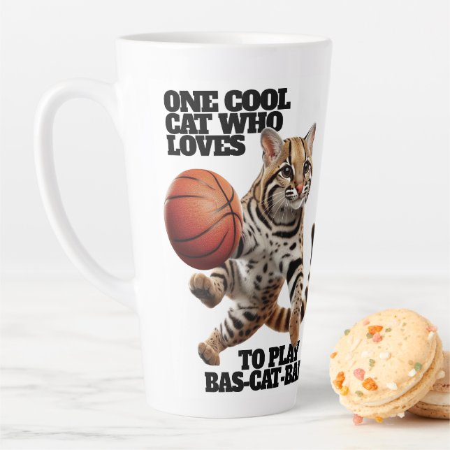 One Cool Cat Who Loves to Play Bas-cat-ball Latte Mug (In Situ)