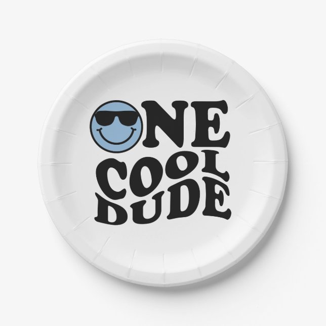 One Cool Dude | Blue Retro Preppy Smile Birthday  Paper Plate (Front)