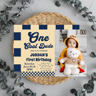 One Cool Dude Boy 1st Birthday Photo Invitation