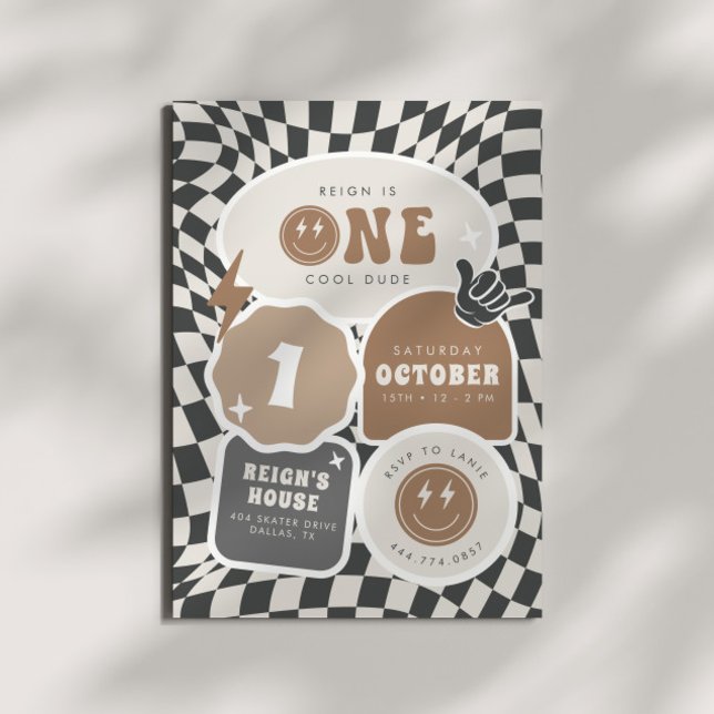 One Cool Dude | Boys 1st Retro Skater Birthday Invitation (Creator Uploaded)